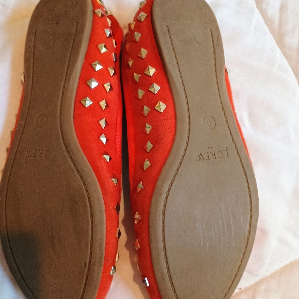 J.Crew Womens Ballet Flats Shoes Orange Suede Slip On Studded Round Toe Bow - Picture 10 of 16